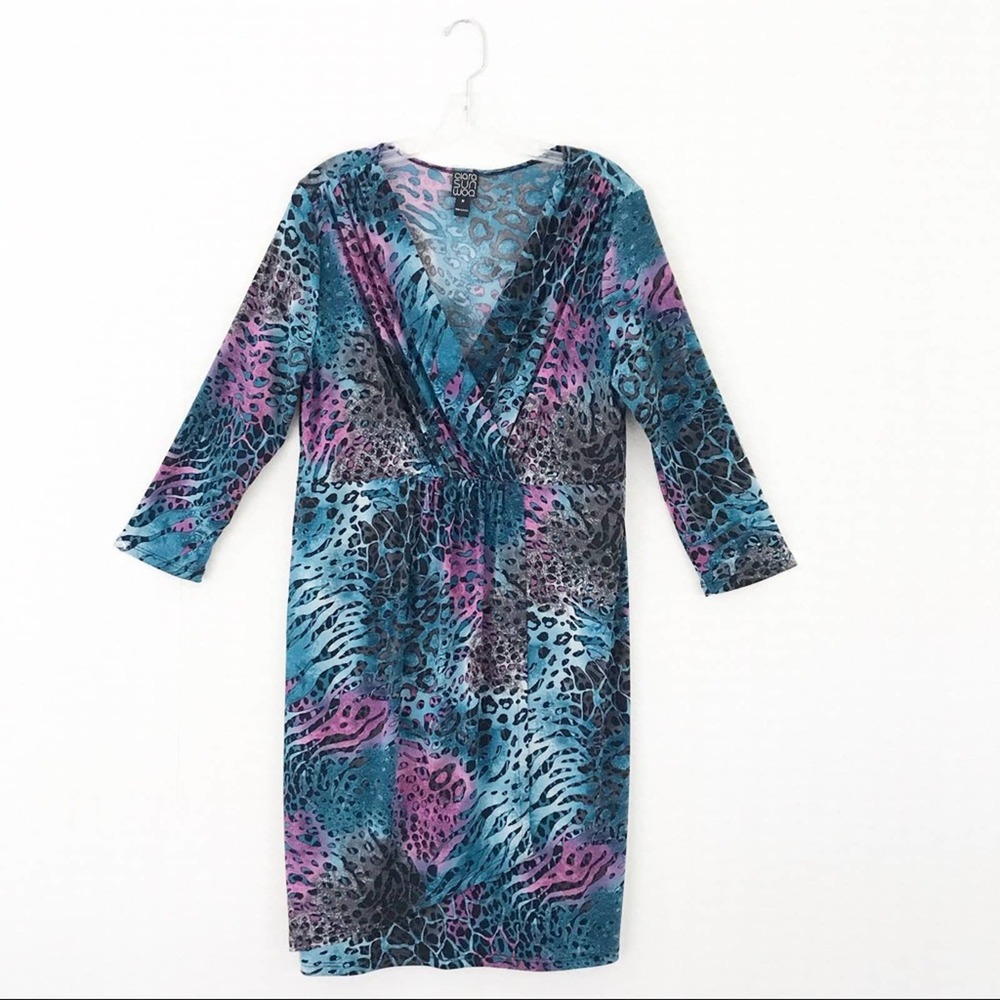 Clara Sun Woo Animal Print Faux Wrap Vneck Dress